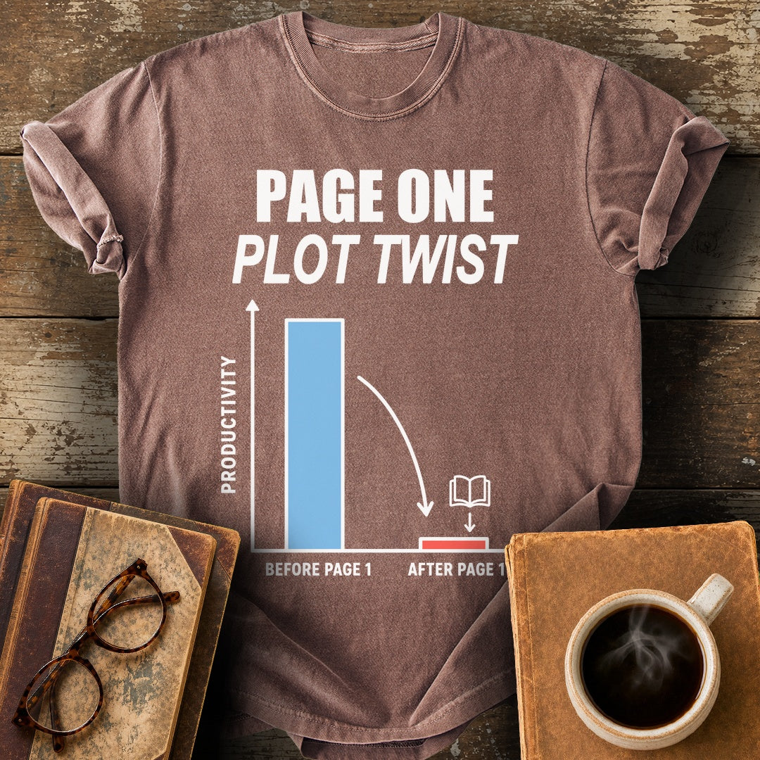 Page One Plot Twist Tee - espresso shirt mockup